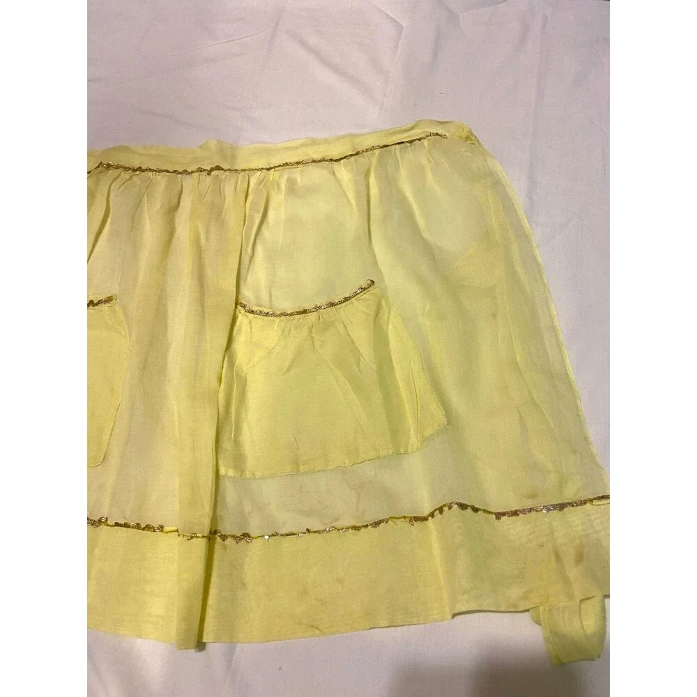 #5731 Womens Sheer Yellow and Gold Half Hostess Apron